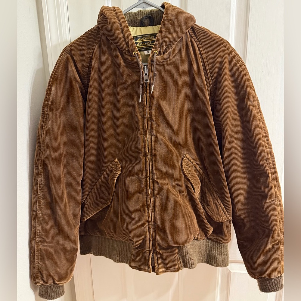 Vintage Eddie Bauer Expedition Outfitter Corduroy Down Hooded BomberJacket S